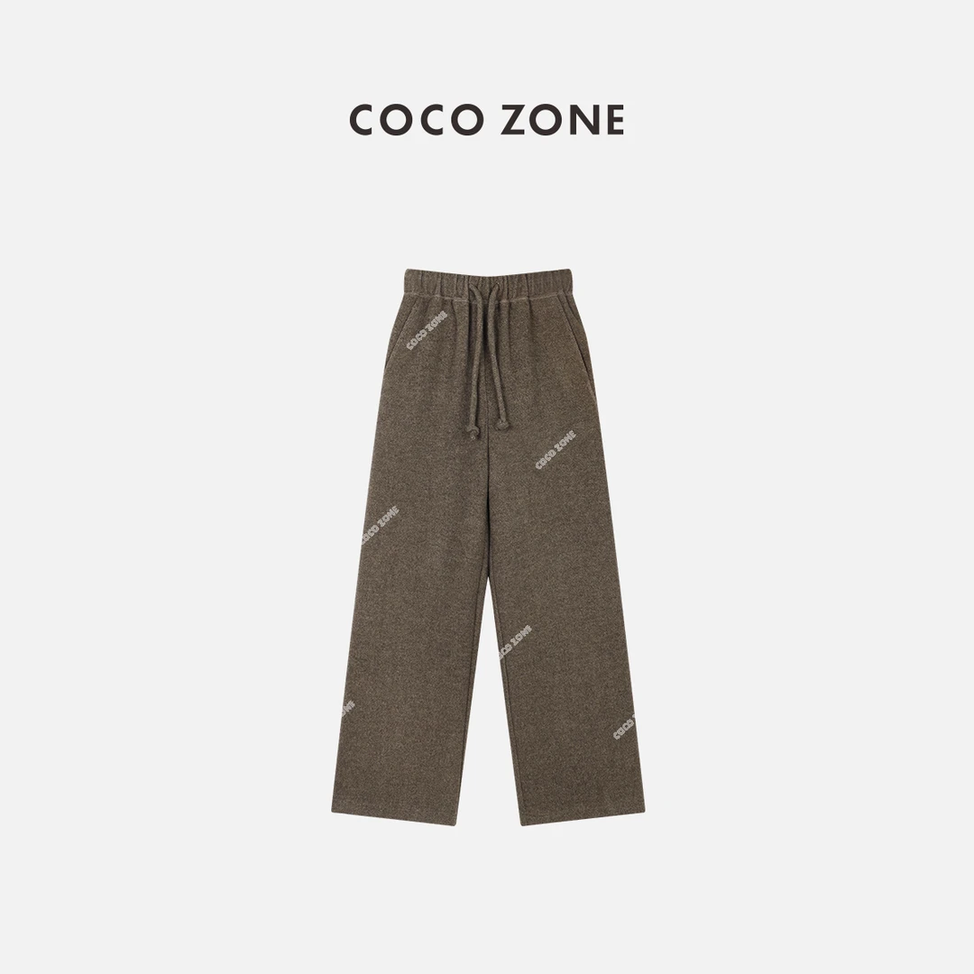 COCO ZONE 秋冬休闲裤松紧腰系绳通勤风直筒长裤23C19667