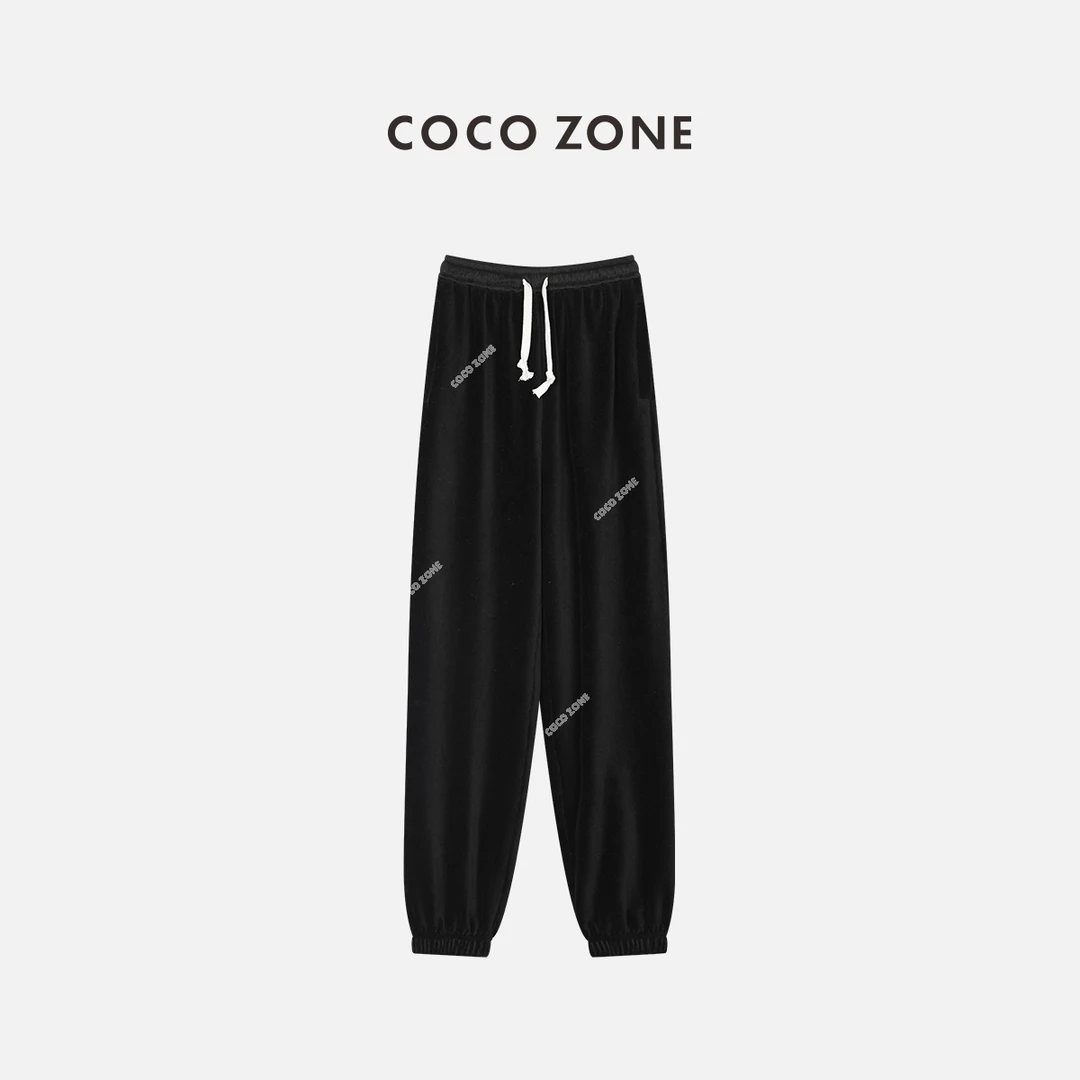 COCO ZONE 灯芯绒裤阔腿松紧腰系绳束脚休闲裤23C19275