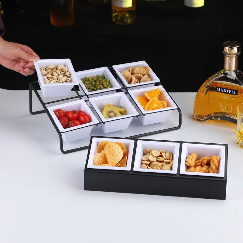 创意酒吧仿瓷小吃碟 白色密胺小吃盘瓜子干果盘ktv中式小食拼盘架