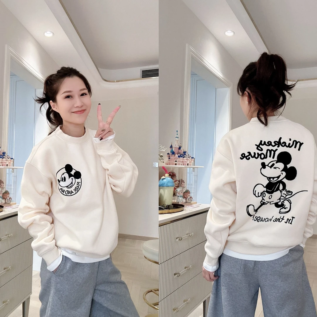 【大米奇】张凯凯-中版型1178秋冬加绒休闲百搭刺绣女装圆领卫衣