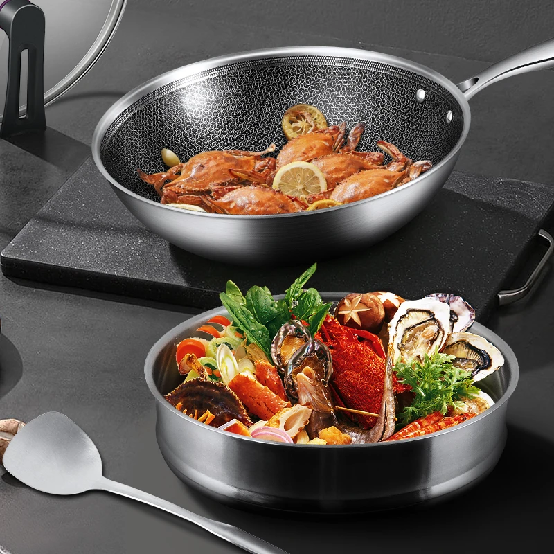 爱乐仕不锈钢炒锅不易粘锅轻油少烟炒菜锅烹饪不粘