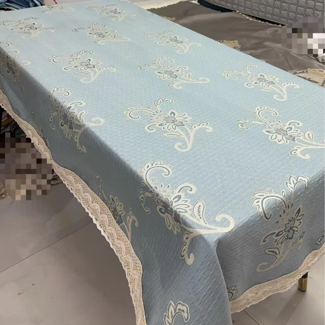 蓝底蝴蝶桌布绣花尺寸120*170左右含花边天丝棉麻