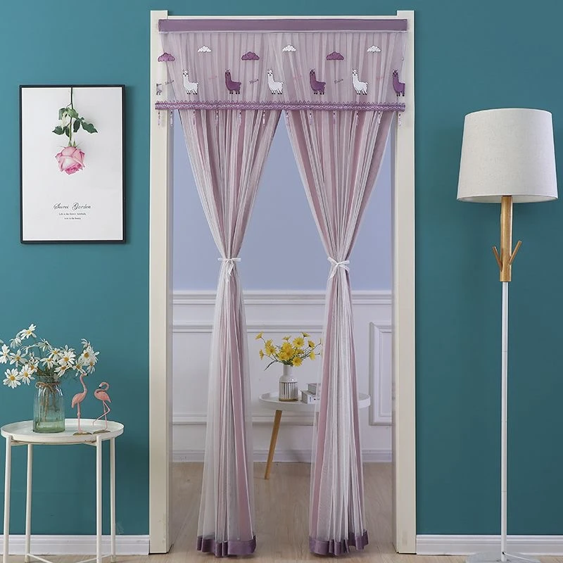 羊驼隐私门帘四季通用隔断帘免打孔卧室餐厅门帘魔术贴门帘双层