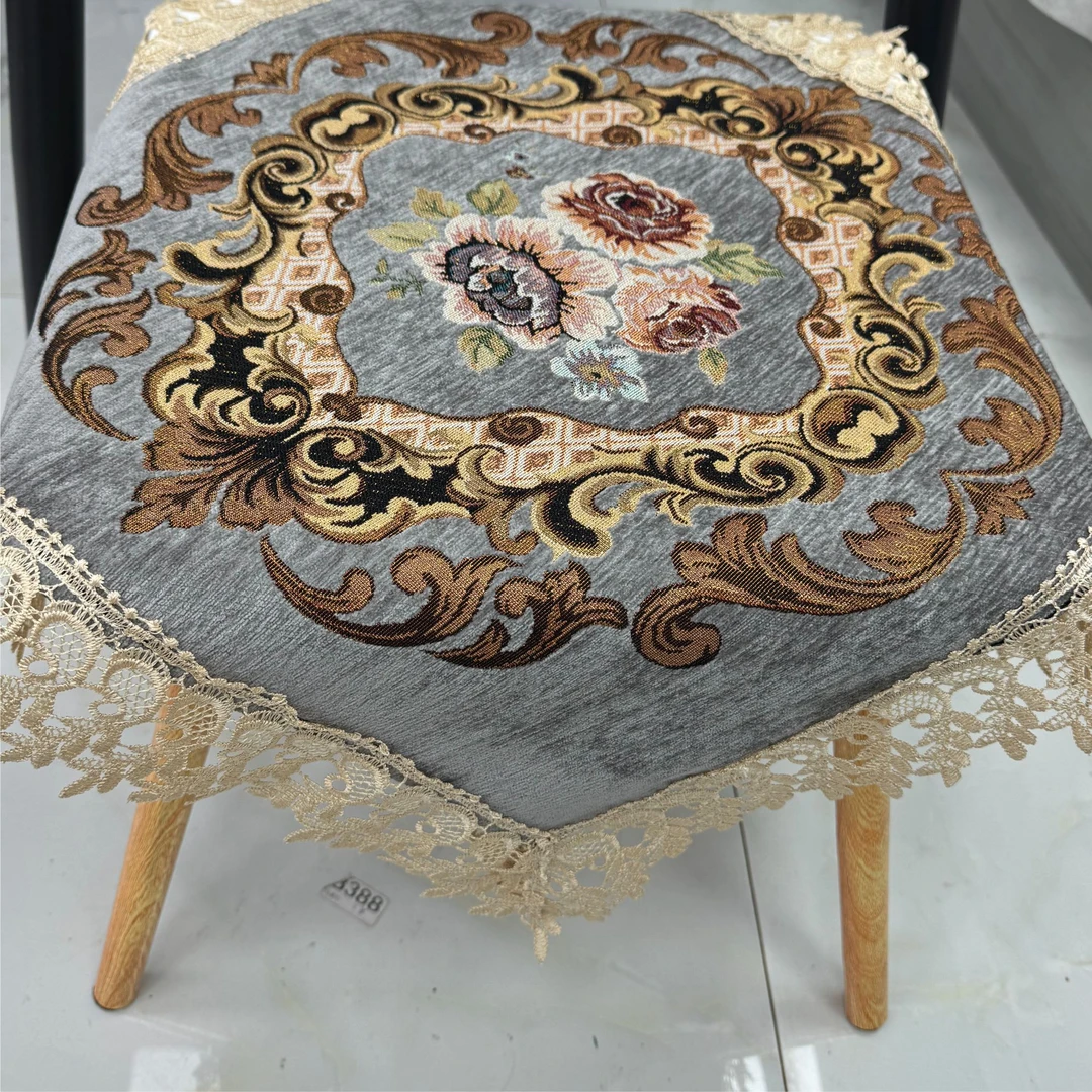 灰金花60*60提花刺绣万能盖巾雪尼尔