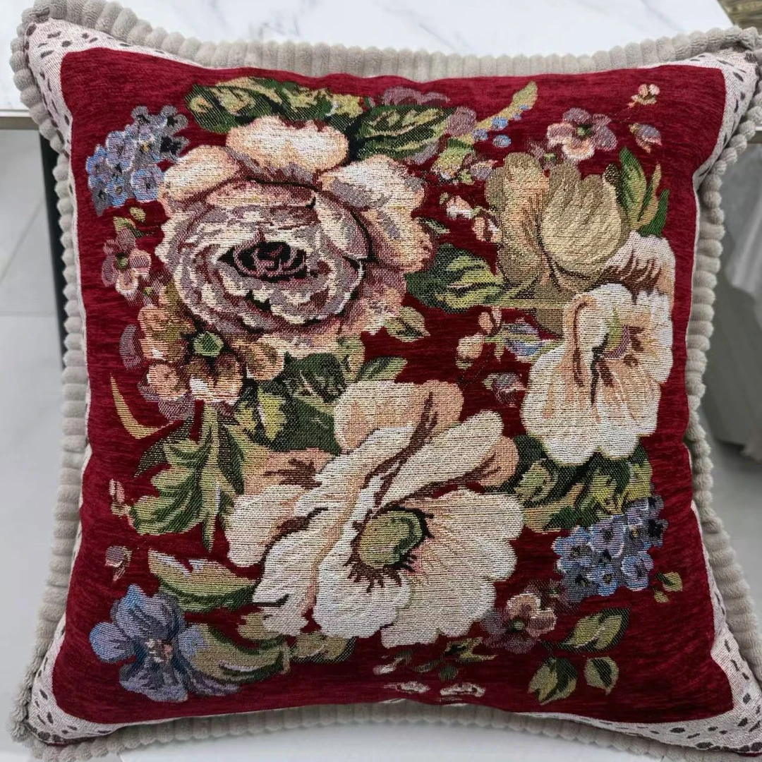 花团锦簇抱枕套45*45雪尼尔缎绣花（不含芯）