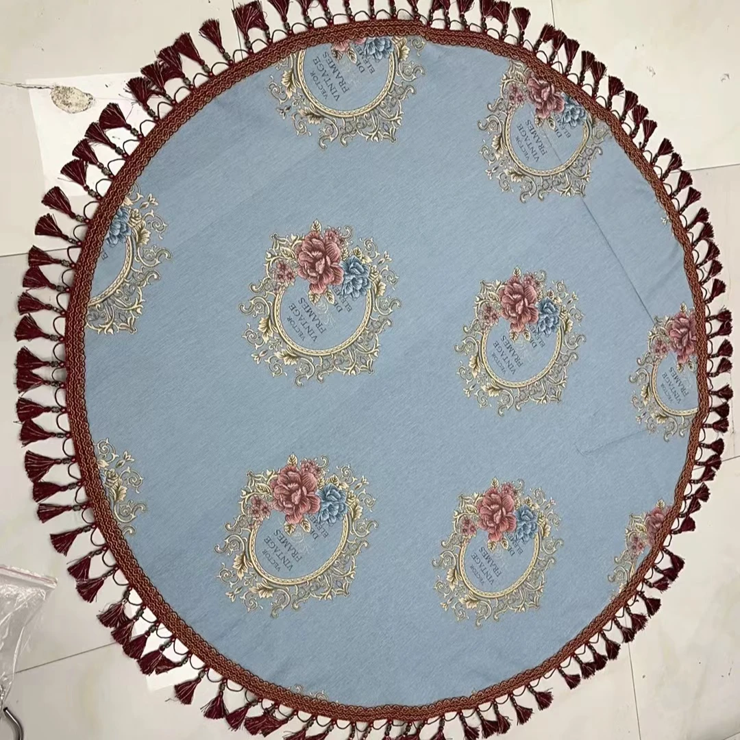 家用圆桌布直径160cm蓝色羊绒雪尼尔大圆桌桌布欧式中式圆形