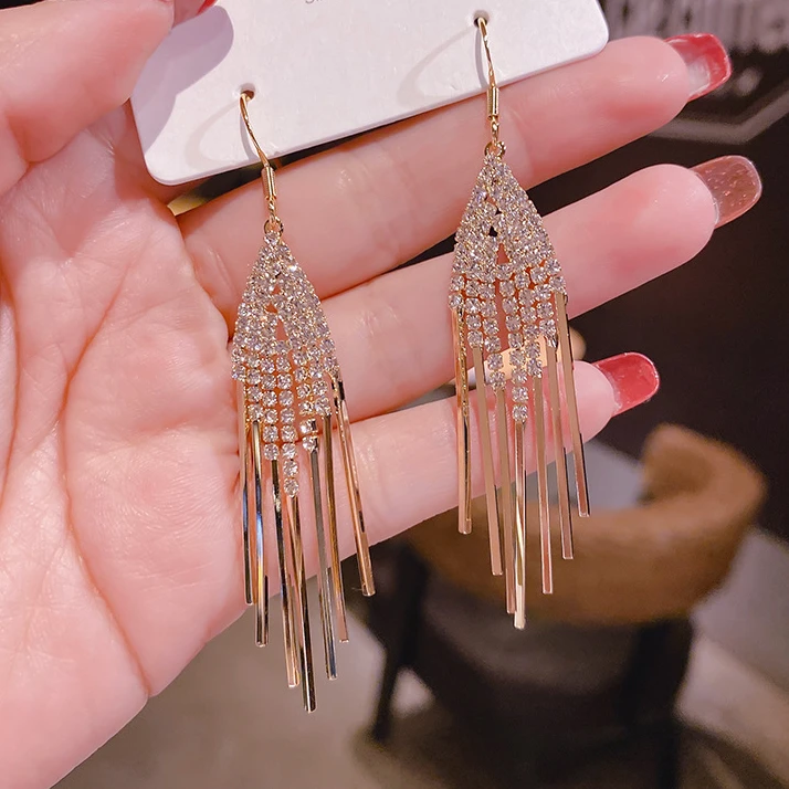 合金耳饰 高级感奢华流苏耳环女耳钩长款耳坠气质时尚百搭耳饰品