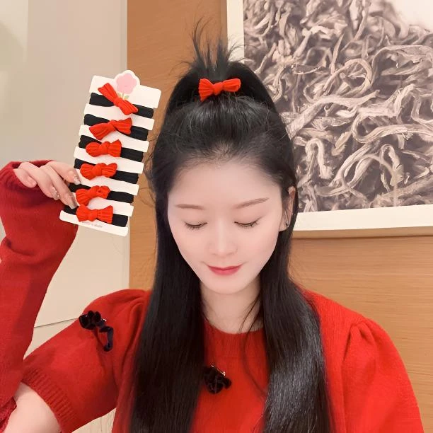 饰禾新年高品质蝴蝶结红色发绳秋冬加粗加厚高弹力发圈扎头发头绳
