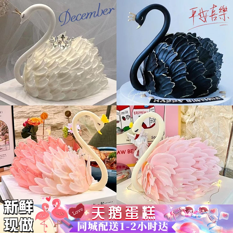 网红黑白天鹅蛋糕同城免费配送蛋糕抖音团购生日蛋糕创意定制上海