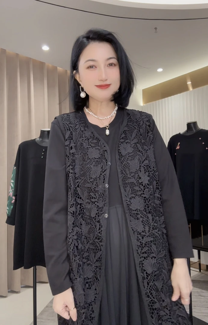 【娜姐6912长马甲新款】2024时装高奢女装宽松显瘦百搭潮流卫衣裙