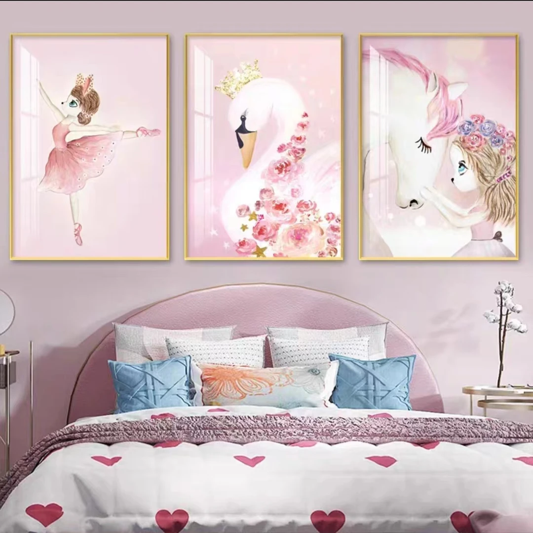 【铭尊专享浮力】粉色空间小三联装饰画客厅现代简约儿童房装饰画