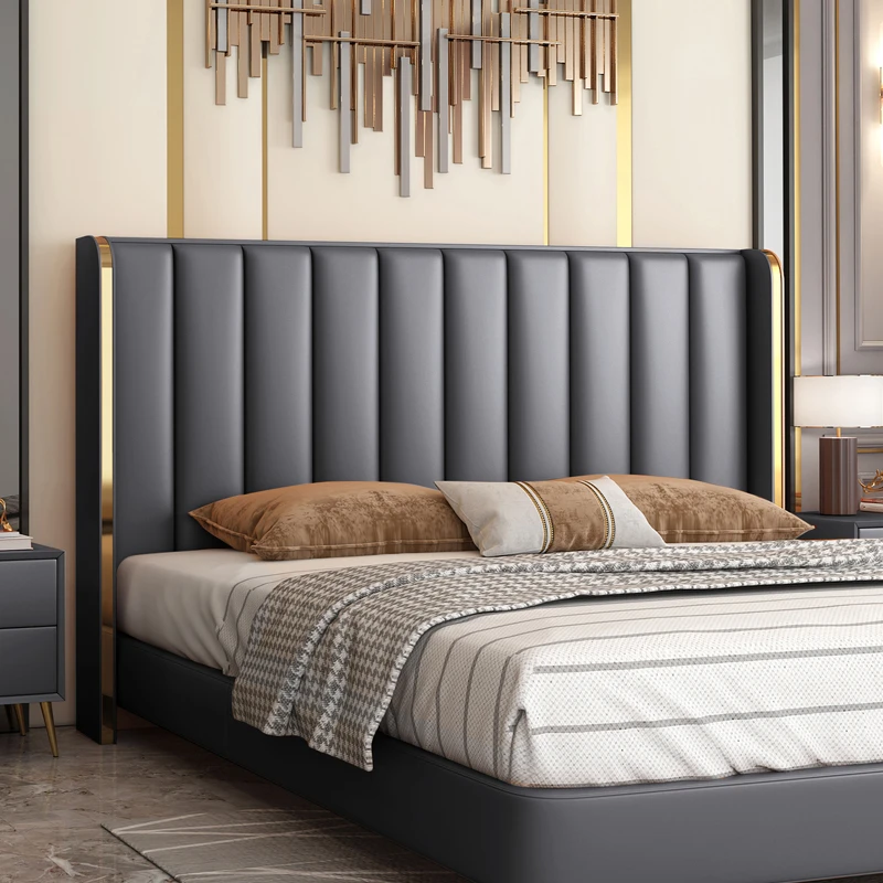 2025轻奢床头板软包单买落地靠背酒店美式定制皮床屏简约落地床