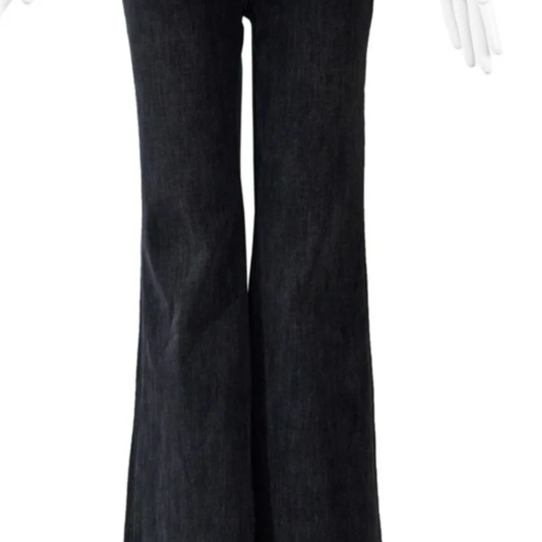 【俪妍】灰色黑色弹力直筒休闲百搭牛仔裤长裤喇叭裤裤子：17921-21