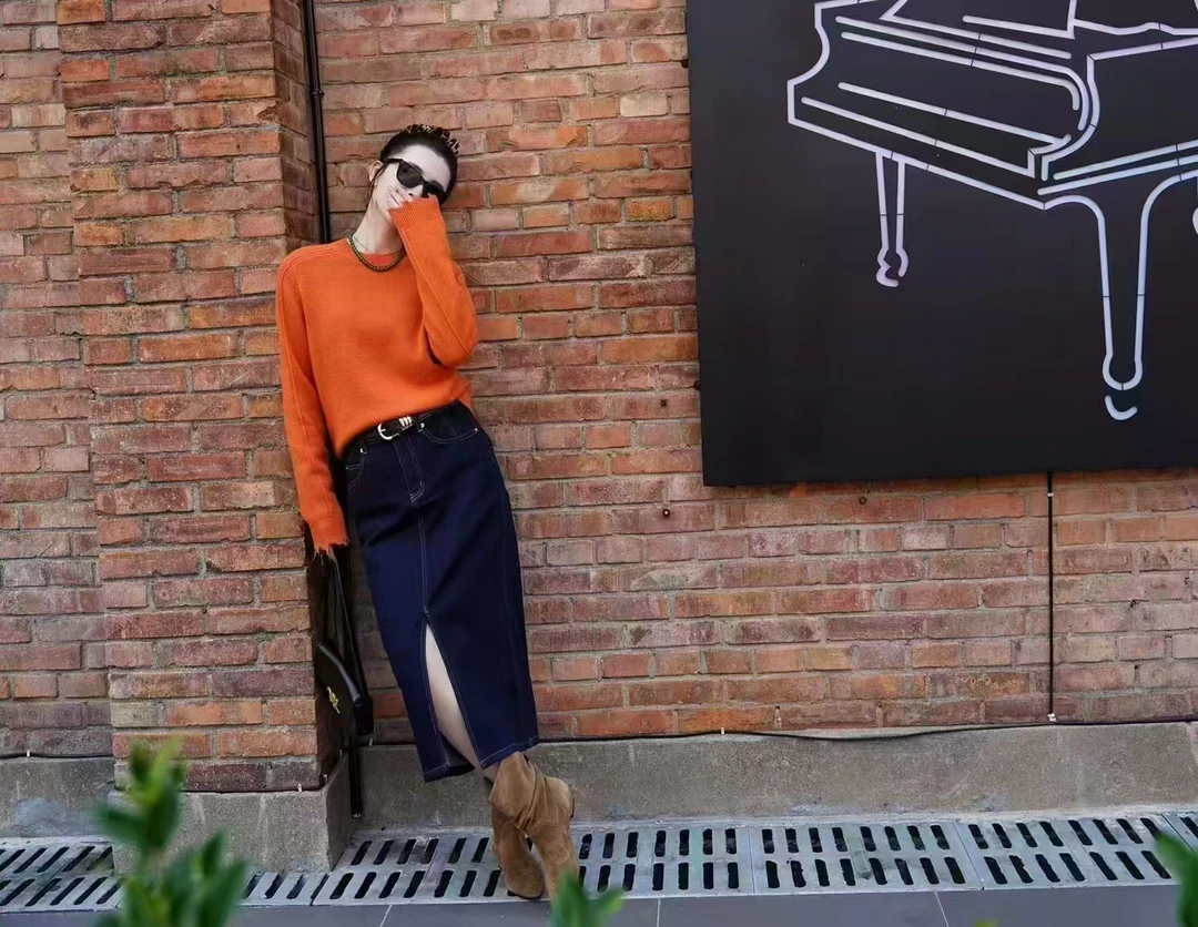 俪妍【LIVELY·YAN】冬季新款蓝色牛仔半裙25408-94