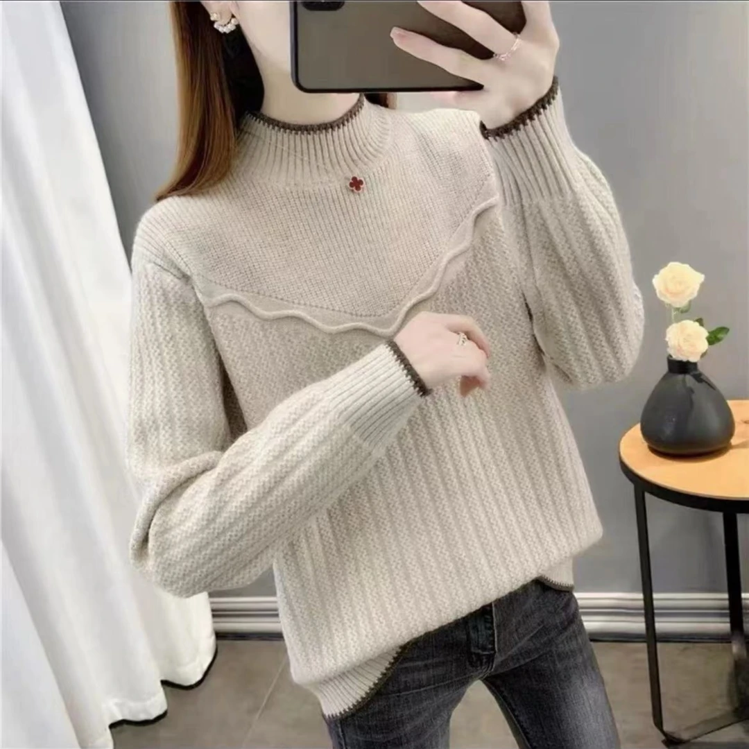 【水波纹-杏色】女士秋冬新款针织上衣洋气外穿打底衫016