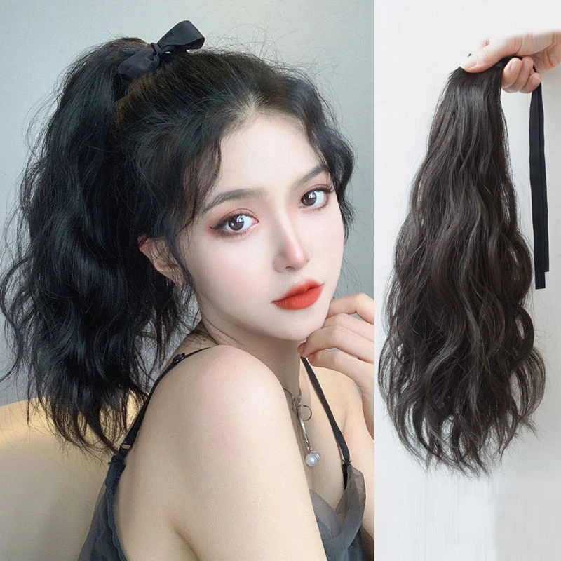 假发马尾绑带式卷发云朵烫轻薄隐形自然中长2023年新款高马尾假发
