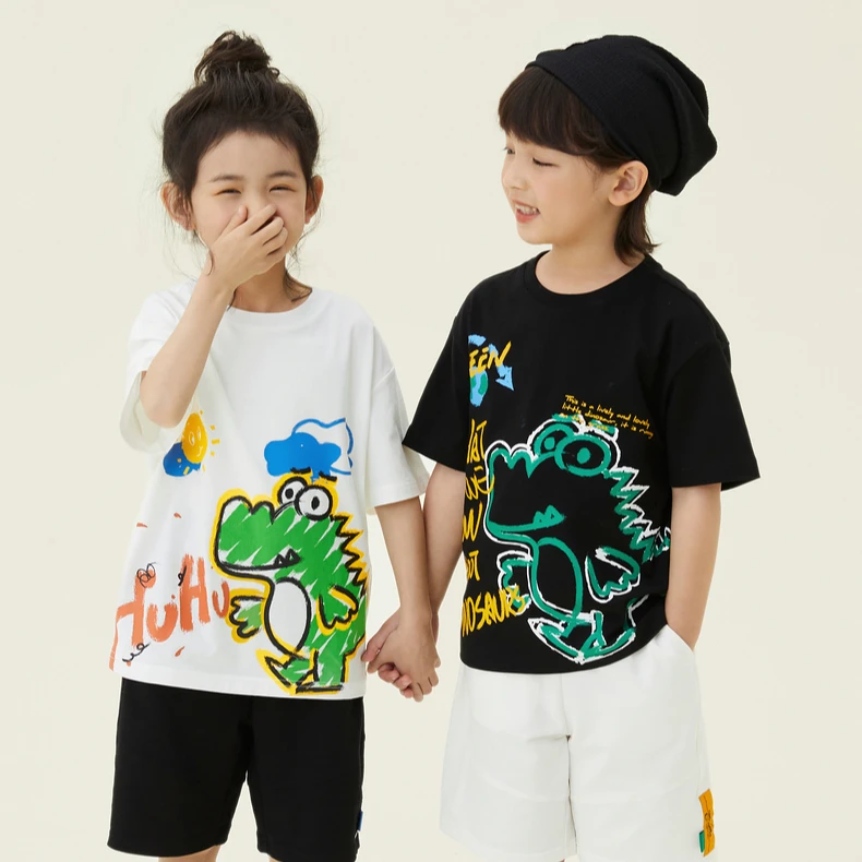 [两色可选]gxgkids儿童宽松卡通短袖男女童小恐龙t恤