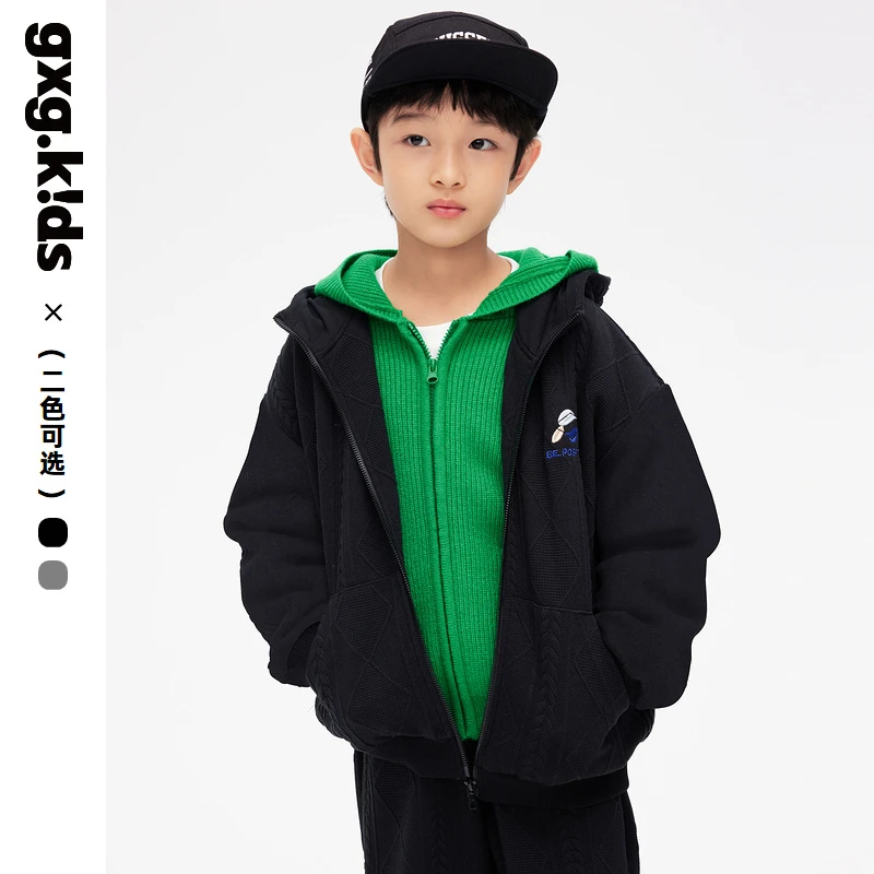 gxgkids童装儿童针织外套宽松男女童连帽开衫KED32104123