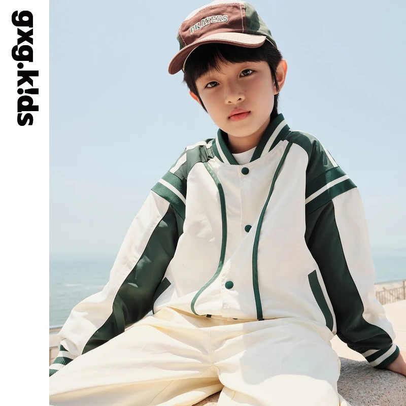 gxgkids童装儿童外套男童棒球服撞色运动中大童上衣