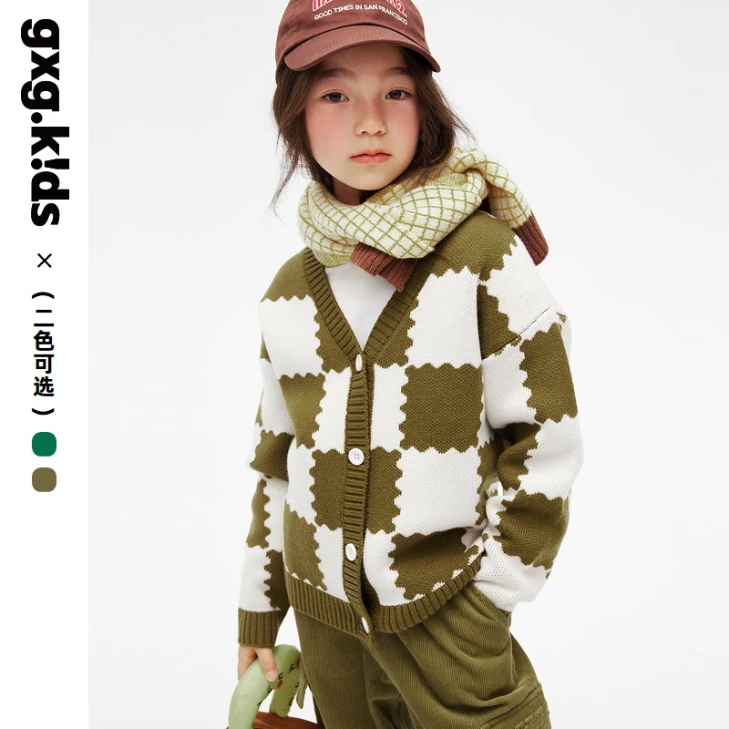 gxgkids童装儿童毛衣外套男女童上衣菱格开衫KED33003733