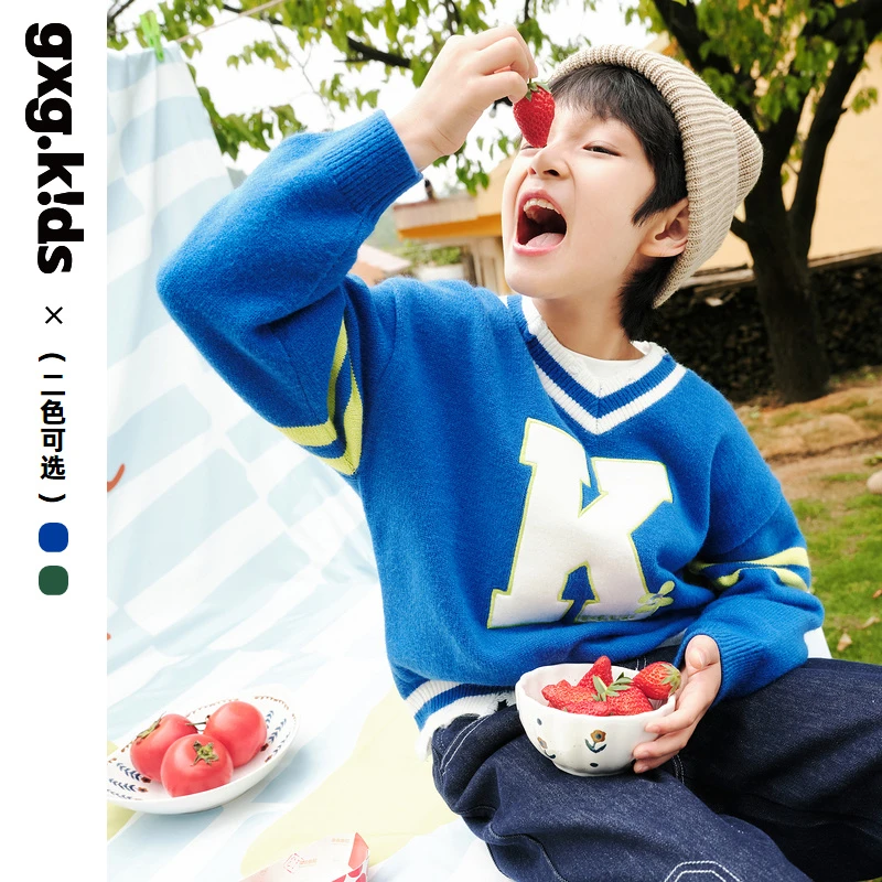 [亲子装]gxgkids童装儿童毛衫男女童洋气撞色舒适毛衣