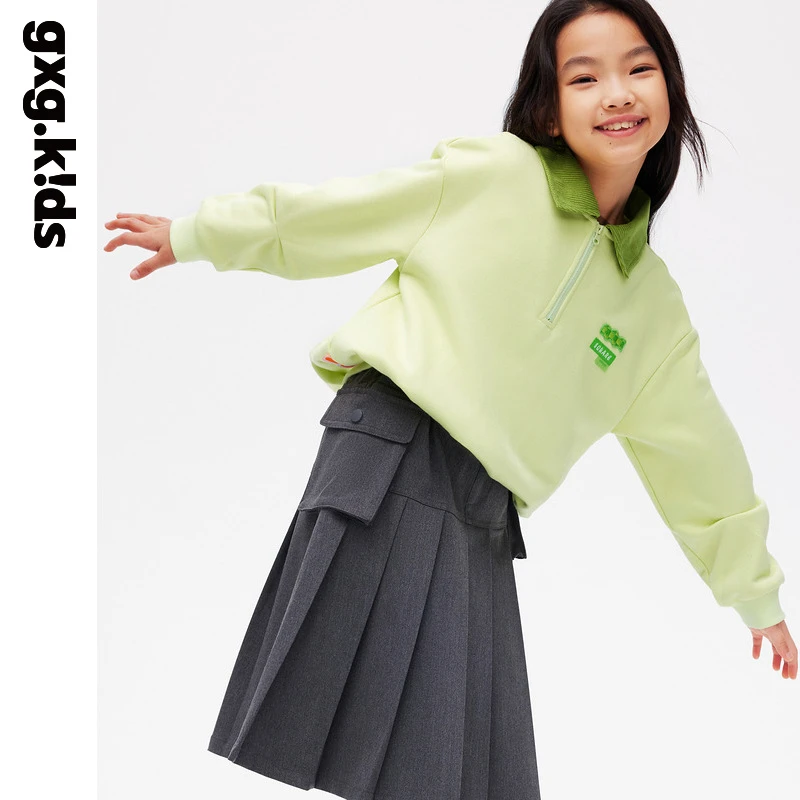 {23冬新}gxgkids童装儿童卫衣女童洋气加绒保暖翻领卫衣上衣内搭