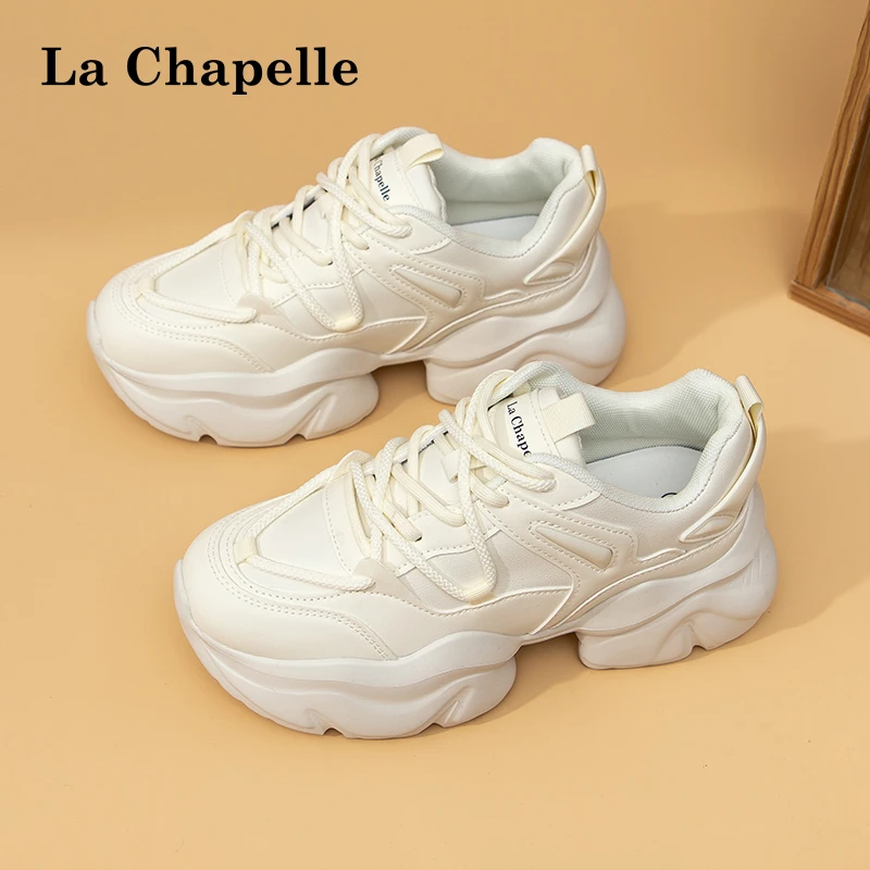 拉夏贝尔女鞋白色老爹鞋女夏新款厚底增高鞋显脚小运动鞋子