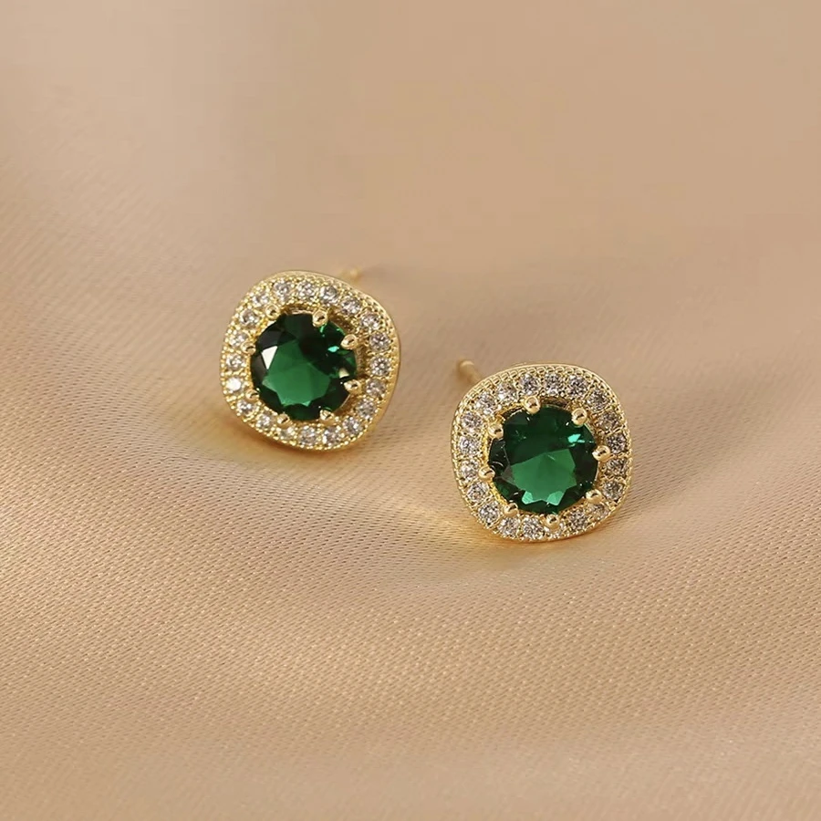 铜合金耳饰 『绿茵』复古方形耳钉小巧精致高级简约气质耳饰E423