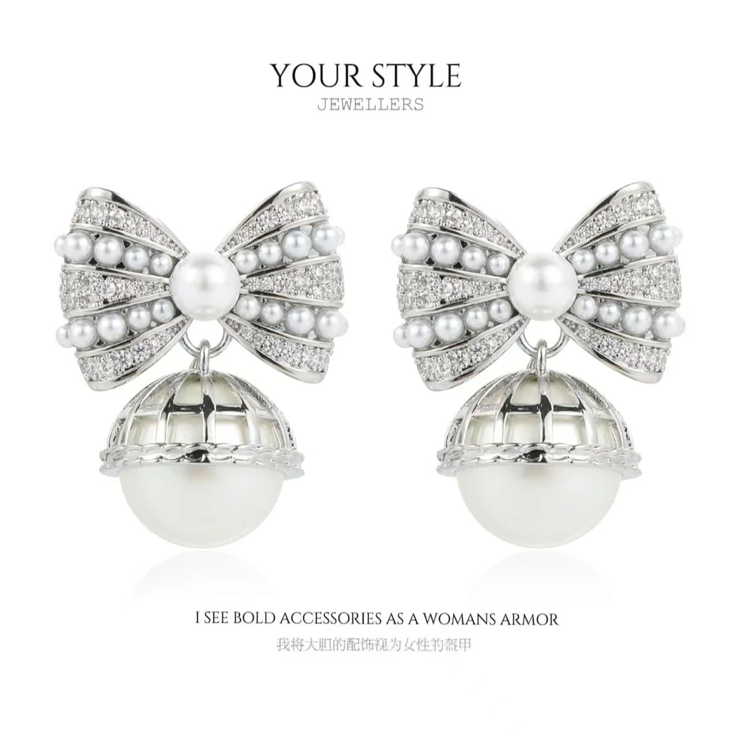 铜合金合成锆石耳饰 铜合金耳饰回忆甜美时尚蝴蝶结耳坠耳饰X147