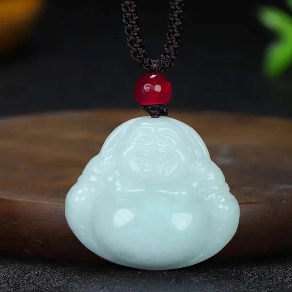 【保真】翡翠玉大号佛公笑佛吊坠挂件女款白色时尚高冰（多样性发货）