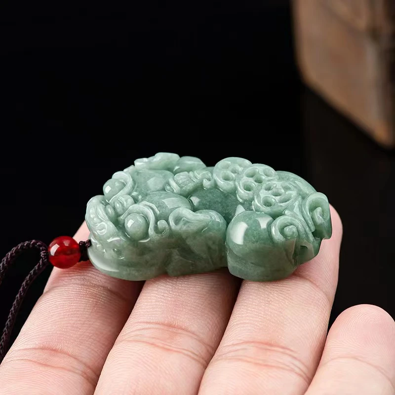 【保真】翡翠玉大号貔貅吊坠雕刻挂坠精雕手工编织雕刻女款宝宝精美