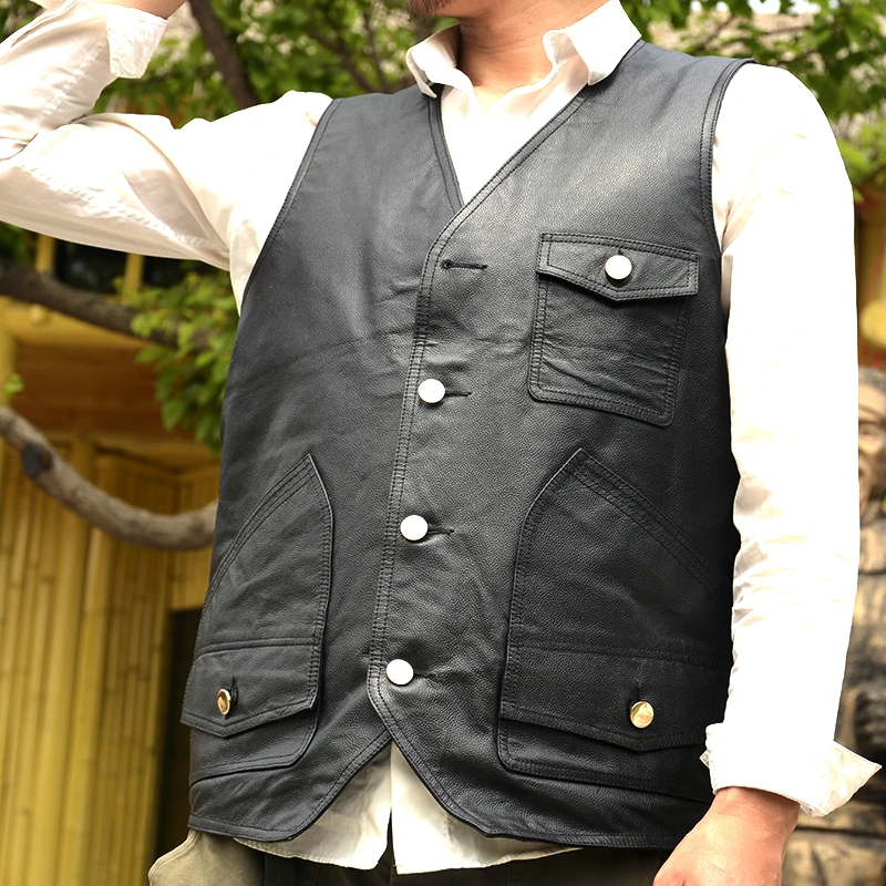 110~230斤可穿有加大码真皮马甲男多口袋西装V领牛皮背心百搭实用