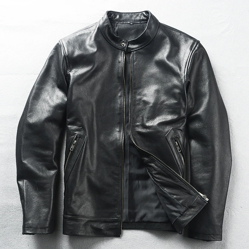 简约牛皮外套典雅第一次见这么欠打的衣服真皮皮衣夹克男短款机车