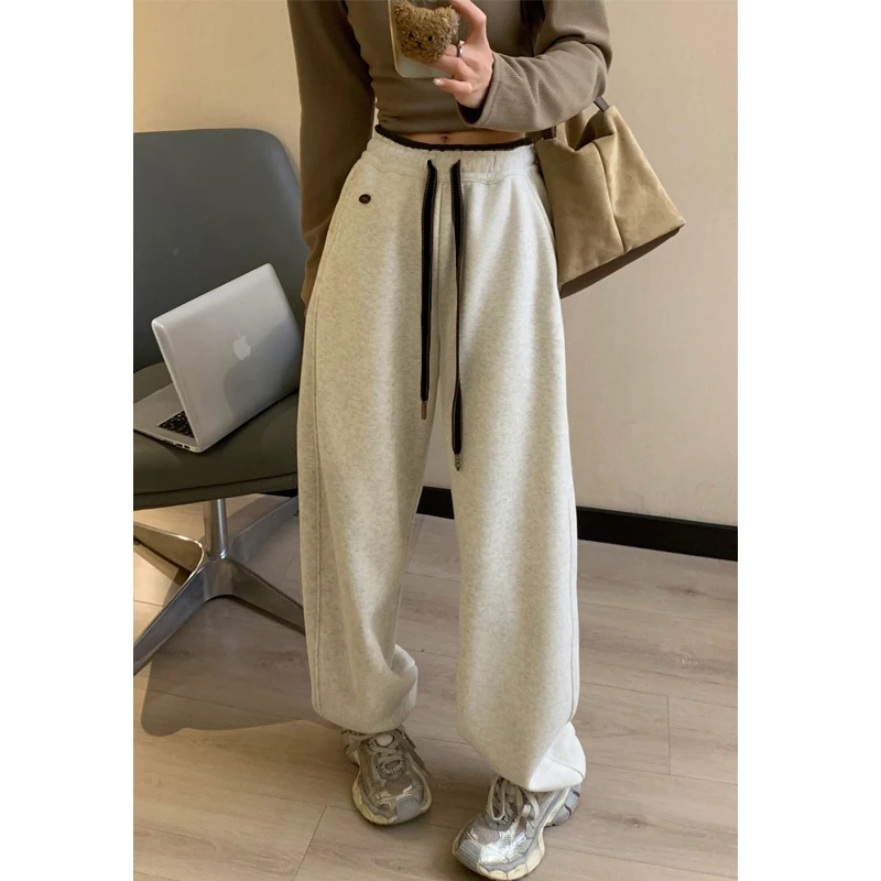 【原版品质】韩系秋冬加绒加厚休闲裤女百搭拼色高腰雪地束脚裤