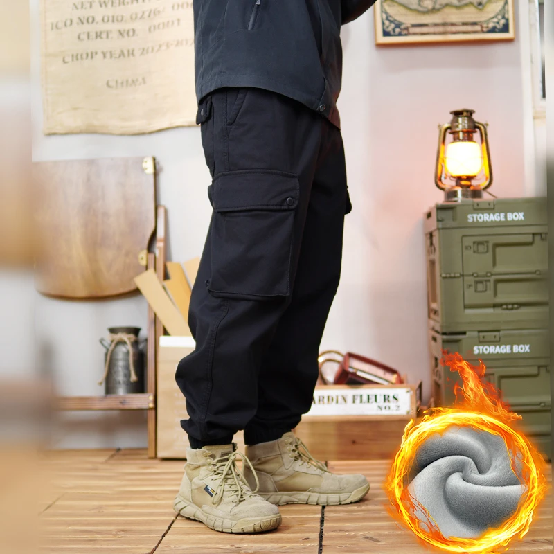 2024冬款新款加绒加厚美式复古弹力工装裤男束脚宽松休闲裤