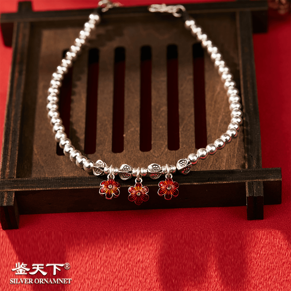 925银脚链 【鉴天下】五瓣花光珠脚链古风珠珠气质轻奢时尚18200002
