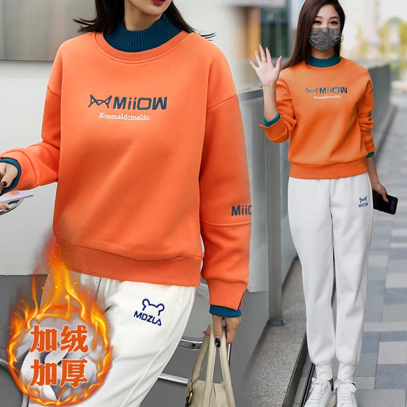 【迪迪专属】门店398！正品加绒假两件刺绣女T恤休闲百搭套头卫衣