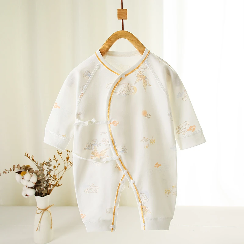 婴幼儿0-6个月新生衣服连体衣纯棉无骨蝴蝶衣四季宝宝长袖爬服LL