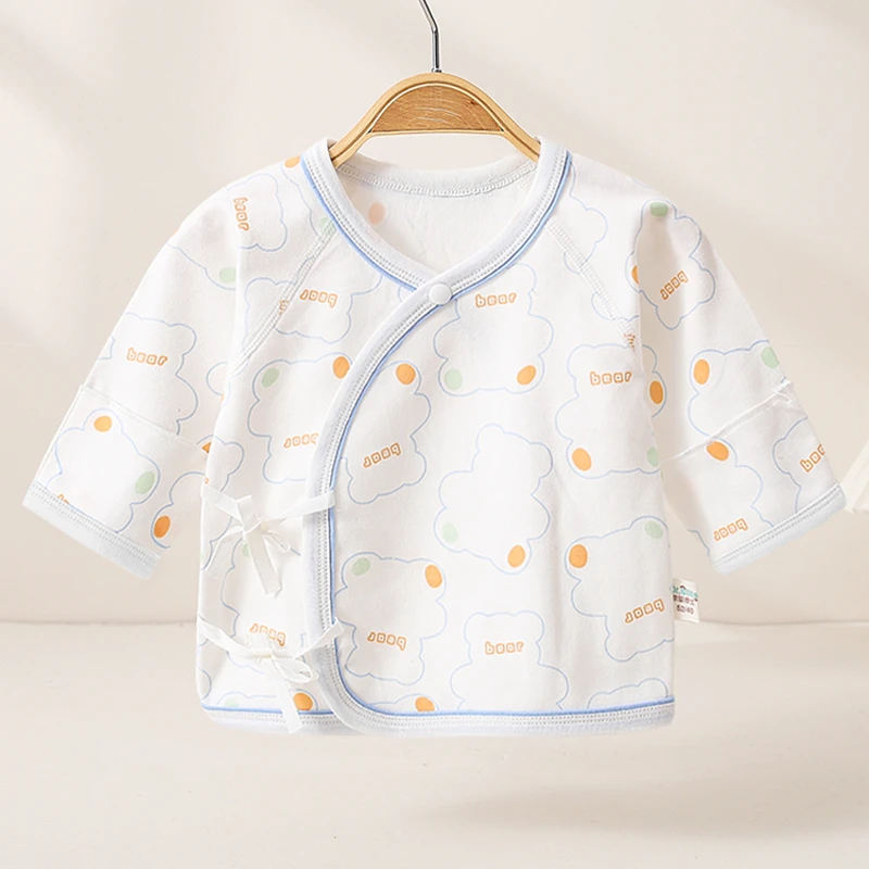 婴儿纯棉无骨半背衣男女宝宝薄款睡衣满月新生儿长袖上衣和尚服