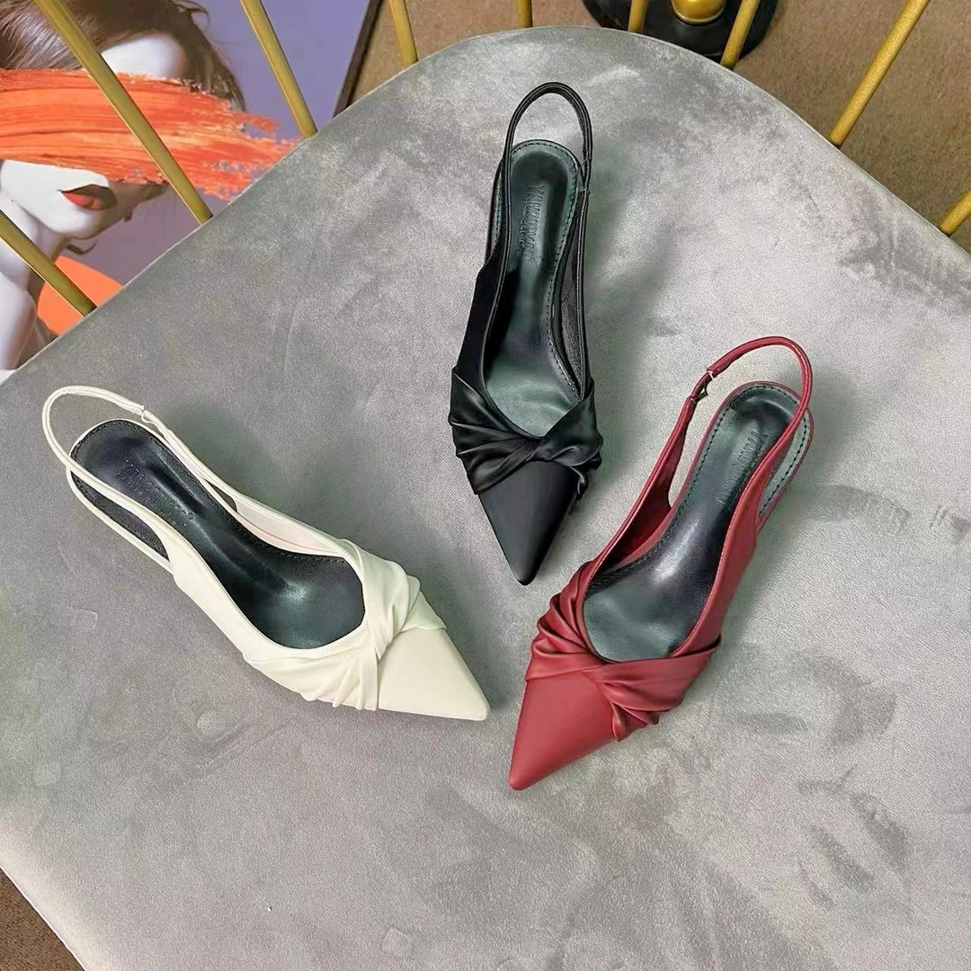 2024法式尖头浅口时尚百搭气质高跟凉鞋女士夏季外穿上班时装