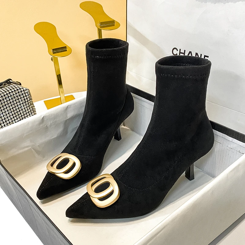 2023年新款秋冬季袜短靴小高跟女靴子瘦瘦粗跟百搭春秋气质单靴