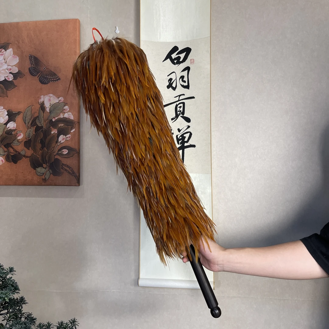 檀木把手纯手工真鸡毛掸子家用高档清洁年货不掉毛送人加密传统
