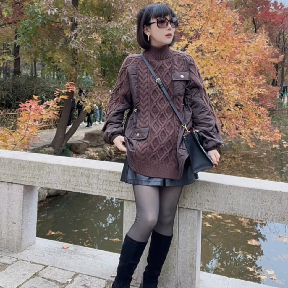 XX&【韩版拼接针织立领毛衣】XX6572#2024年秋冬拼接针织毛衣