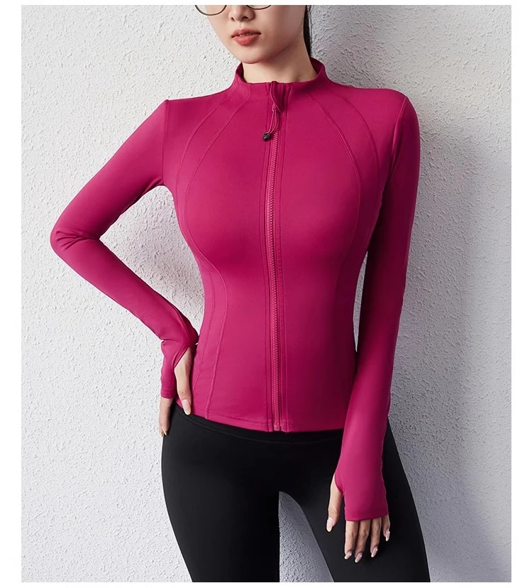 运动瑜伽秋冬健身上衣女亮色修身显瘦立领健身服外套