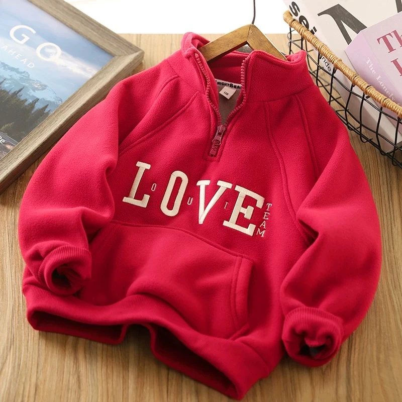 冬季中大童双面绒加厚立领拉链时尚洋气保暖卫衣儿童宝宝加绒