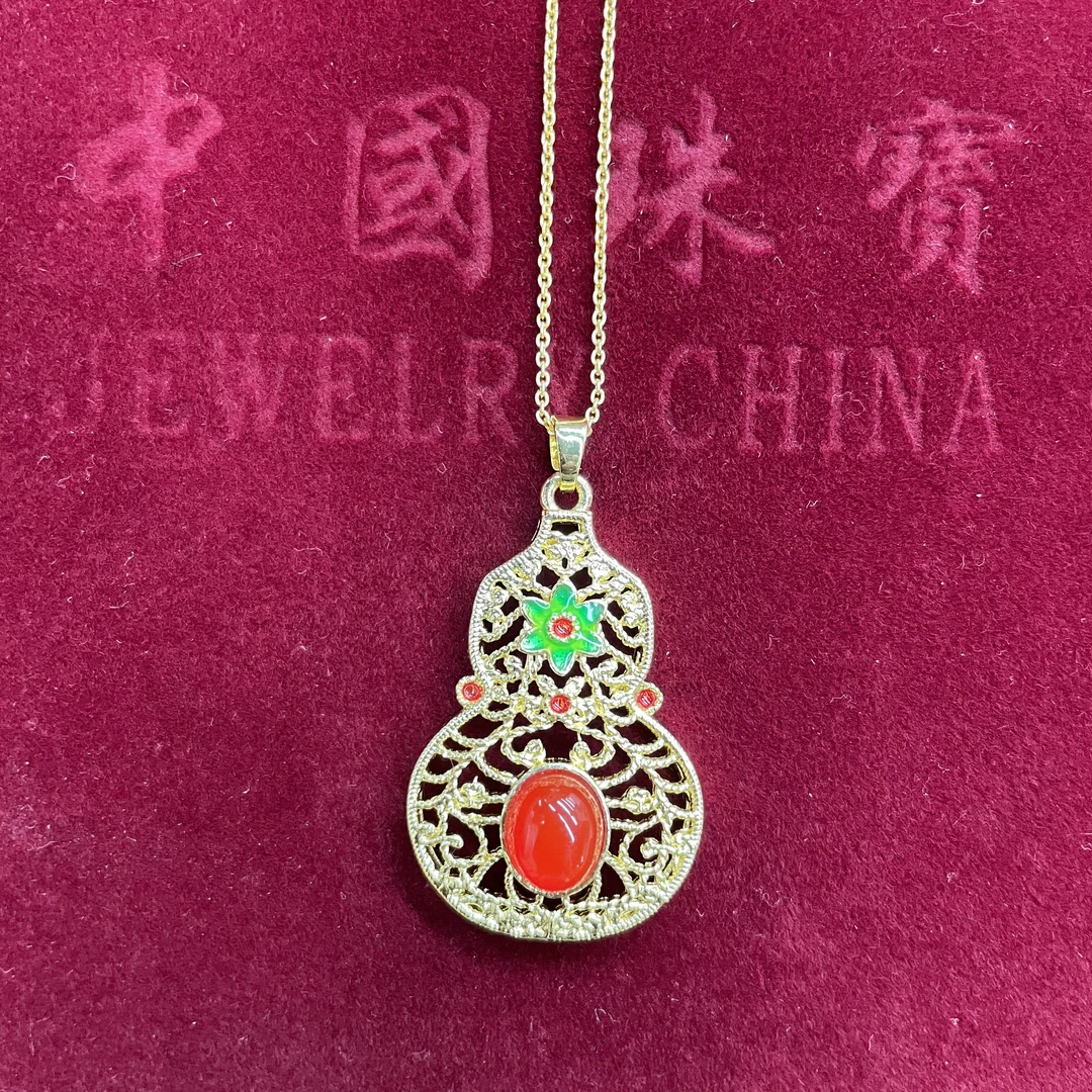 古法镶嵌红玛瑙平安葫芦吊坠  多样性发其一  FL0070