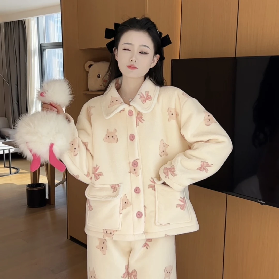 （蝴蝶兔）冬季可爱加厚休闲显瘦蝴蝶结兔保暖外穿家居服外穿长袖