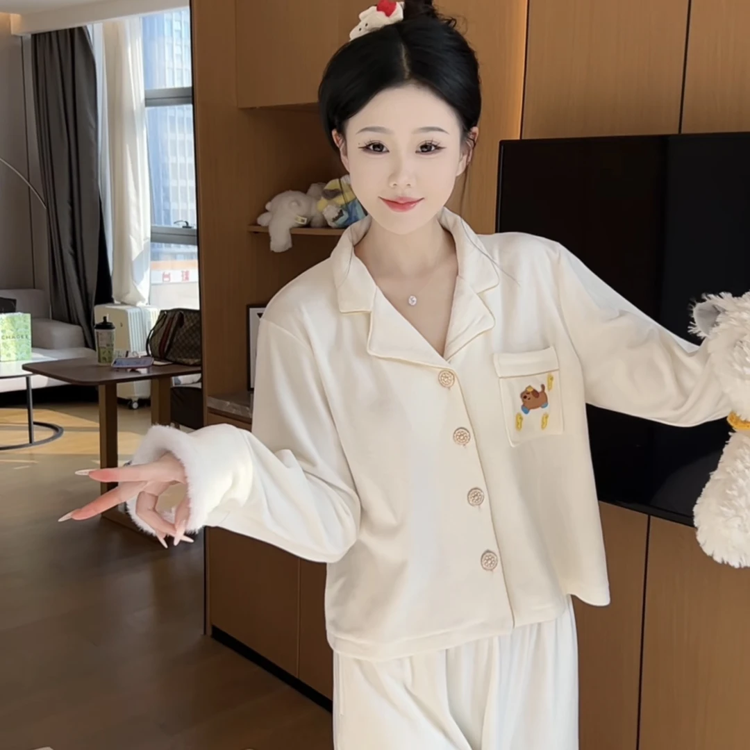 （狗狗鸭）秋冬海岛绒睡衣女气质简约保暖可爱长袖显瘦亲肤可外穿