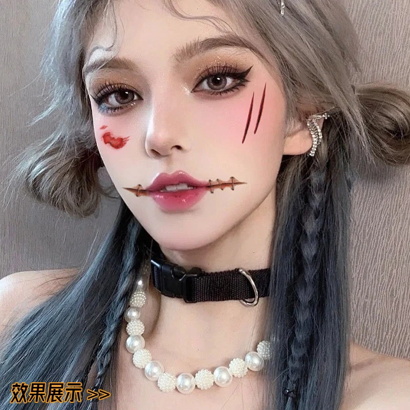 新娘派对万圣节僵尸幽灵仿妆容贴脸部纹身贴腮红贴纸南瓜伤疤女