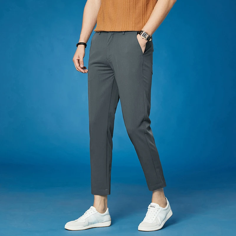 轻奢休闲小西裤男款夏季松紧腰小脚九分裤宽松抗皱免烫西装裤子潮